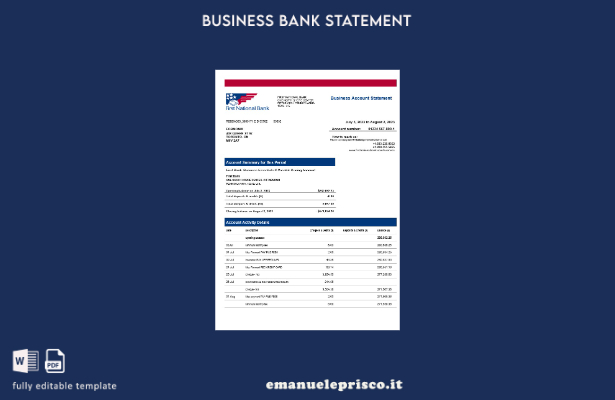 stile verificato Modello di dichiarazione aziendale della prima banca nazionale 
